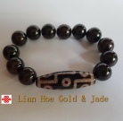7 Eyed Dzi Beads 7 Good Luck And Obsidiann 10mm Bracelet