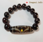 3 Eyed Dzi Beads As Wealth-Long Life  And Obsidian 10mm Bracelet