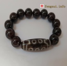 15 Eyed Dzi Beads As Heaven's Luck And Obsidian 10mm Bracelet