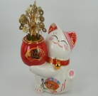 Wealth & Lucky Cat With Money Tree Pot S